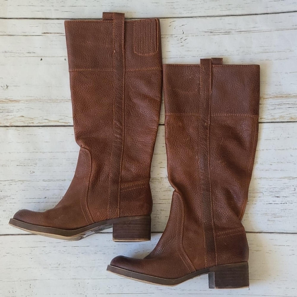 Lucky Brand Brown Leather Knee High Pull On Boots Size 7 Medium